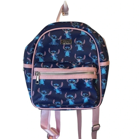 Disney Stitch Blowing Bubble Gum Mini Backpack Blue Pink Adjustable Straps - Picture 1 of 7